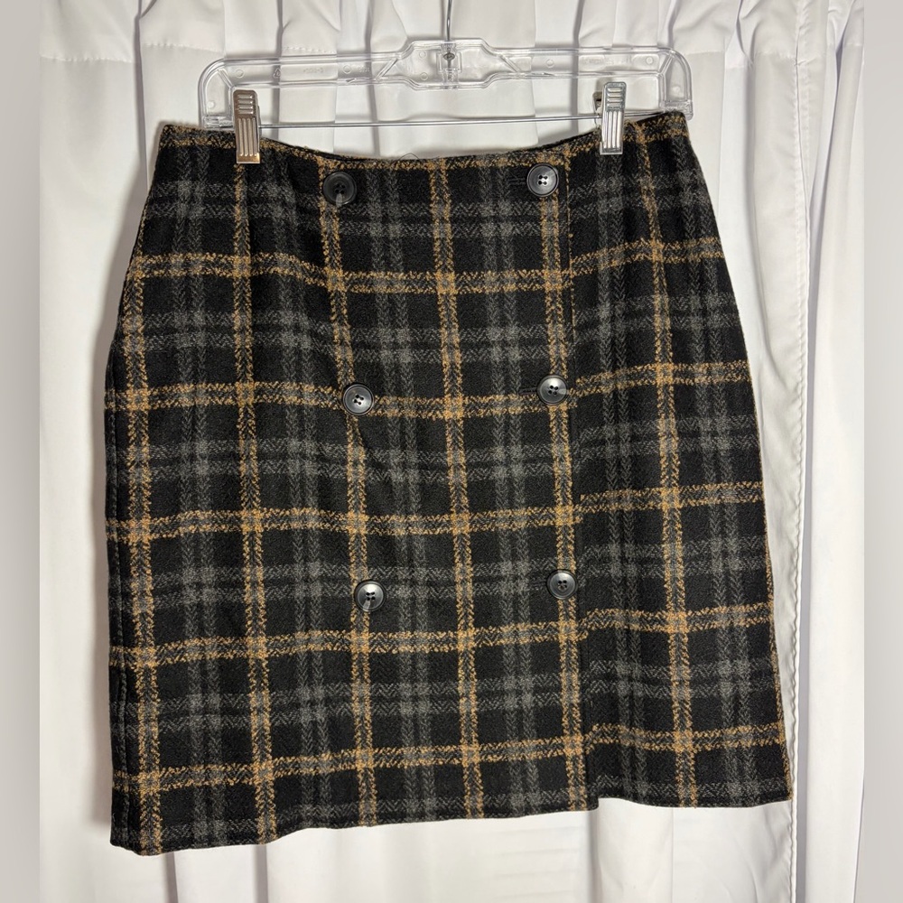 WHITE + WARREN Wool Plaid Luxe Mini Skirt Sz 8